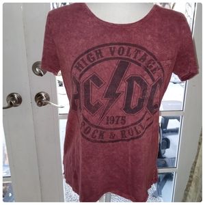 AC/DC Burgundy Acid Wash Short Sleeve Band Shirt Size Medium Women’s